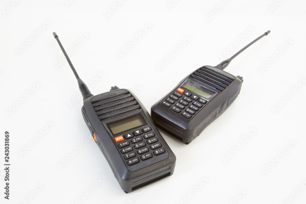 Portable radio transceiver sets isolated on white background