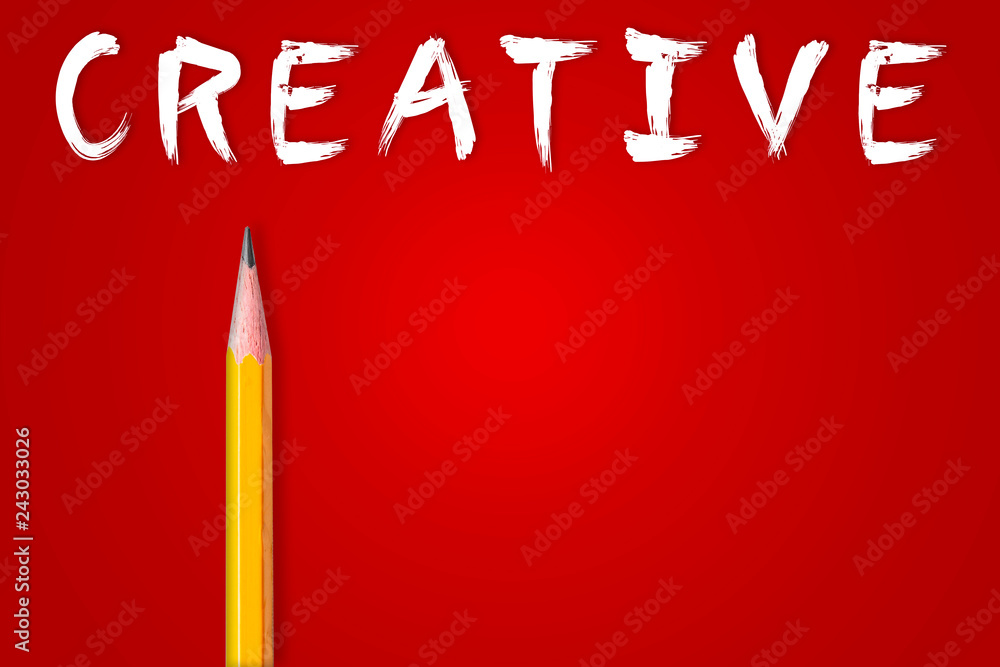 Pencil on red background creative in Text above Pencil on red background creative in Text above