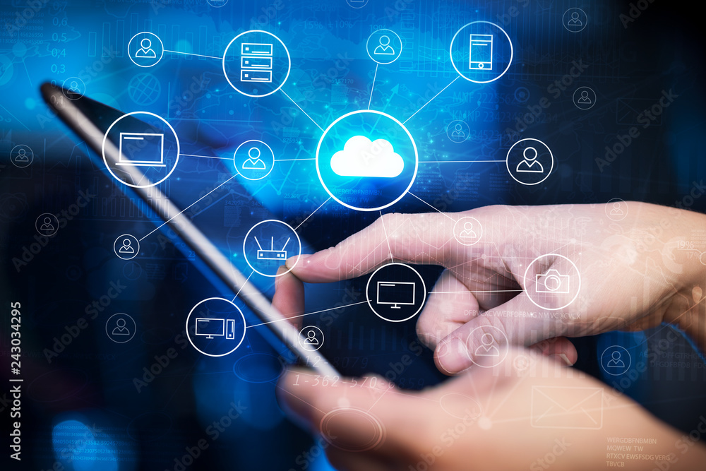 Fototapeta premium Businessman working on tablet with reports and graphs concept around 