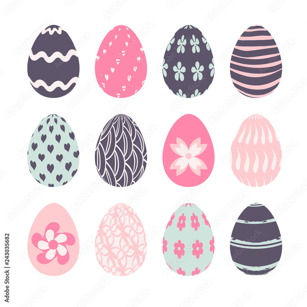 set of eggs  with patterns