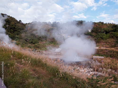 Old sulfur mining area near Yangmingshan,. Sulfur Valley is located on the road to Yangmingshan. Taiwan, January 2019