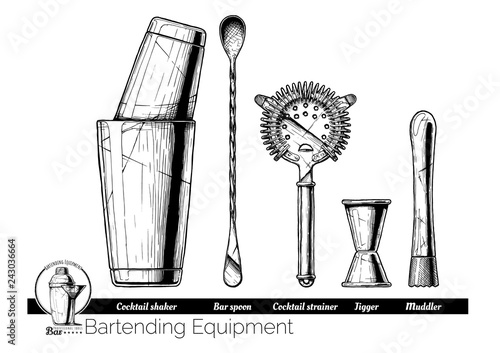 illustration of bartending equipment