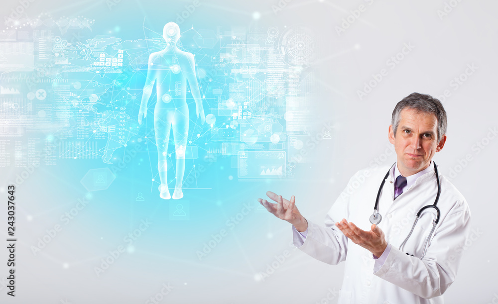 Middle aged scientist with full body map concept
Middle aged scientist with full body map concept
