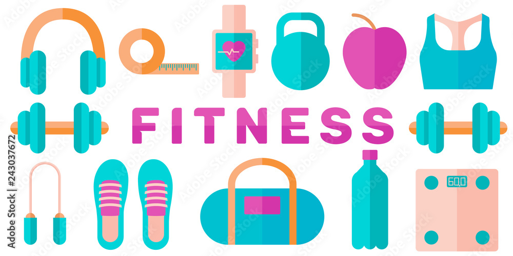 Banner of fitness concept: diet, personal coach. Vector in flat style.