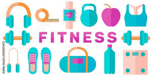 Banner of fitness concept: diet, personal coach. Vector in flat style.