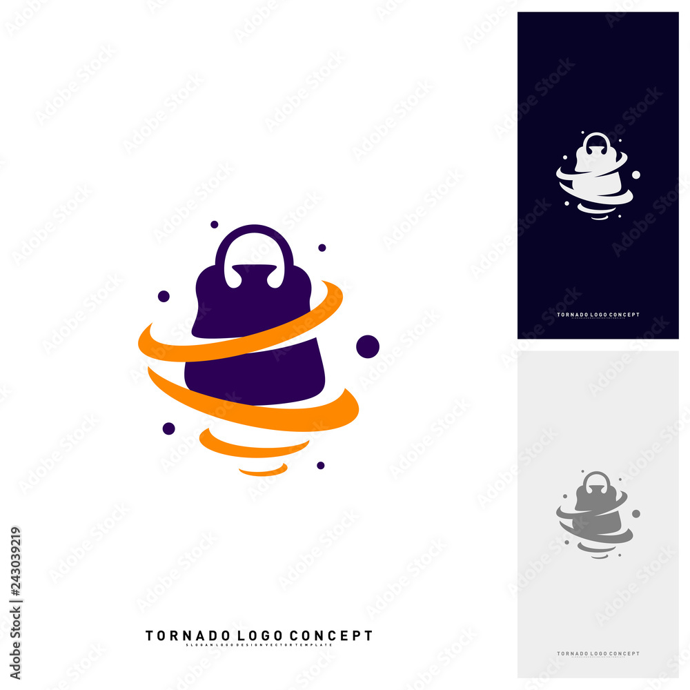 Shopping Logo Design Concept Vector. Storm Sale Logo Vector. Shop Twist. Tornado Sale icon