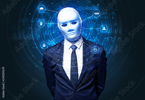 Facial recognition biometric technology and artificial intelligence concept.