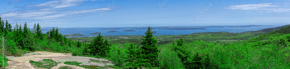 Panoramic view of Bar Harbor, from Acadia National Park, Maine Panoramic view of Bar Harbor, from Acadia National Park, Maine