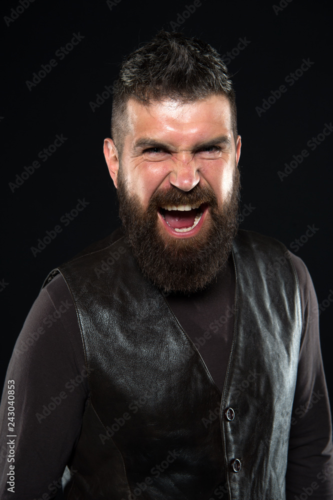 Fototapeta premium Facial care. brutal caucasian hipster with moustache. Mature hipster with beard. Male fashion. Bearded man. angry man. Young expertise. Perfect male. Looking trendy