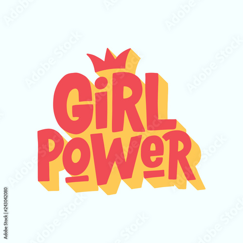 Girl power. Hand drawn isolated typography slogan. Cartoon hand-lettering font. 3d effect. Vector illustration.