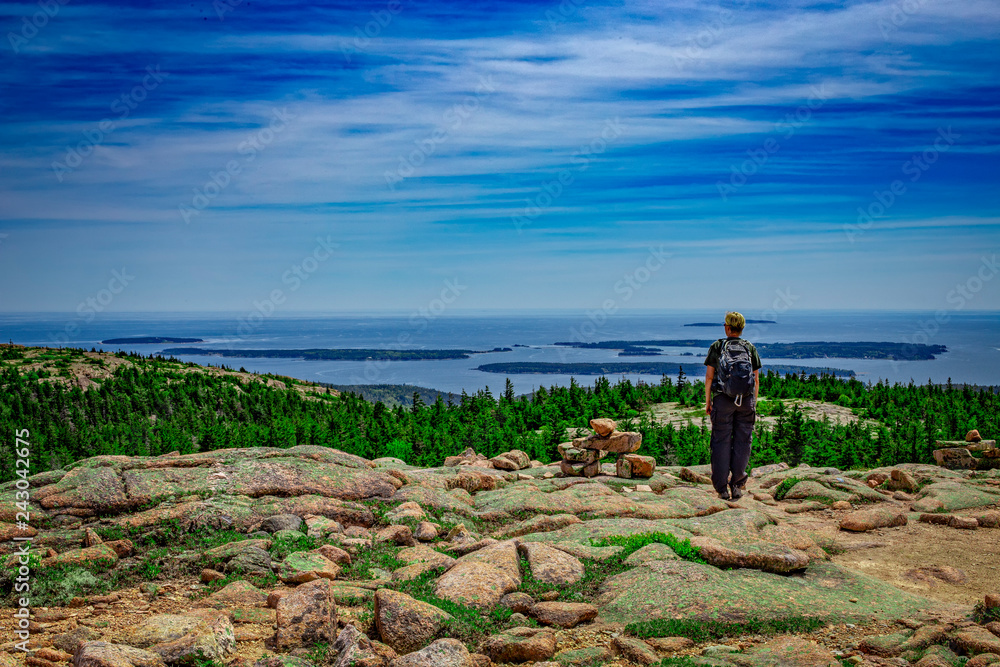 Girl Hiking in Acadia National Park, Maine, USA