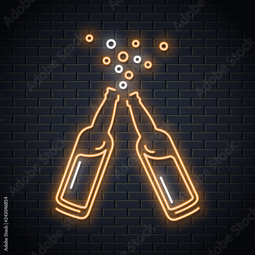 beer bottle neon sign. Beer splash neon design