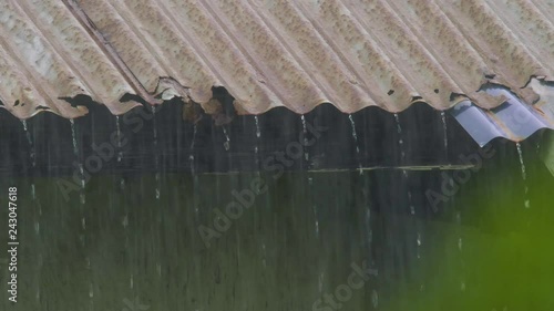 Heavy Rain Tin Rooftop Close Up, 4K