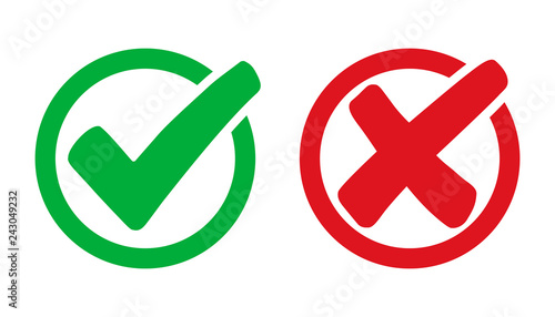 Set check mark and cross in circle - stock vector