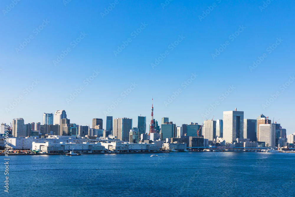(東京都-都市風景)レインボーブリッジから望む竹芝桟橋側の風景８