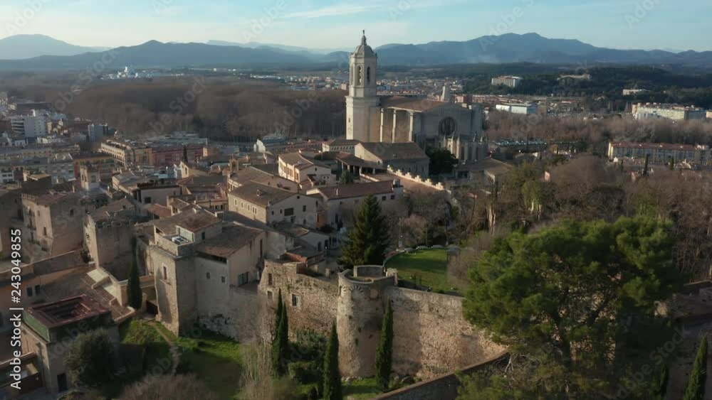 alt wide orbiting counter clockwise around Girona Cathedral alt wide orbiting counter clockwise around Girona Cathedral