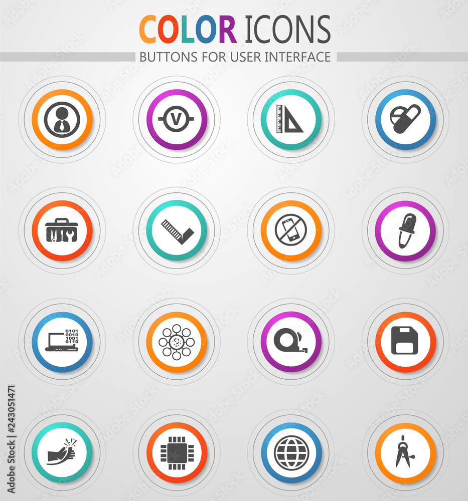 Faculty of mechanics icons set Faculty of mechanics icons set