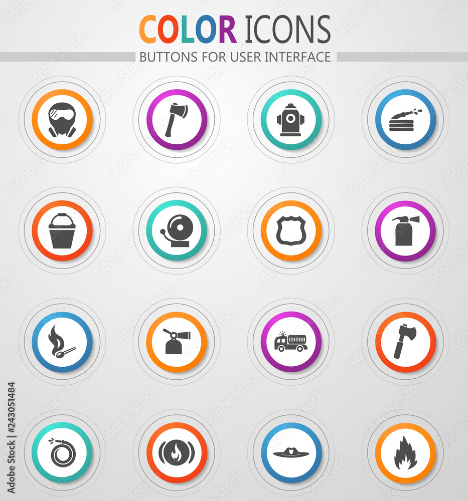 Fire brigade icons set Fire brigade icons set