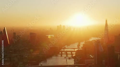Aerial view sunshine over London city at sunrise