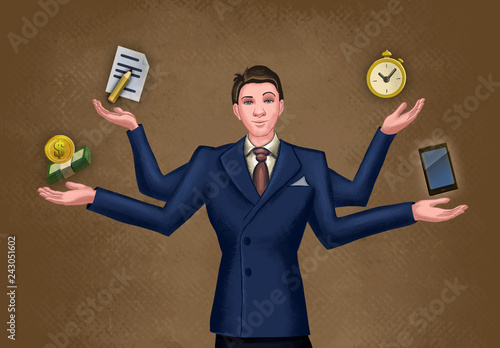 Businessman juggling multiple activities photo