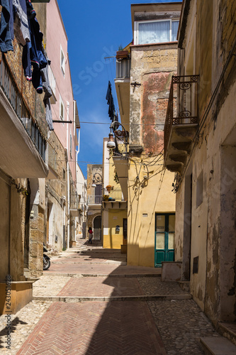 Colorful uphill street in Sciacca historic centre  Sicily  Italy