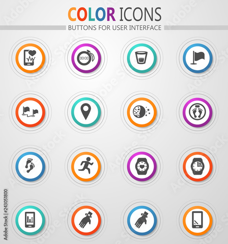 Joggin and workout modern monitoring apps icons set
