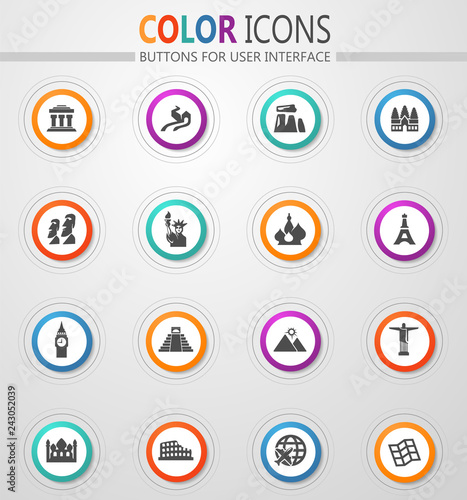 Travel and Wonders icons set