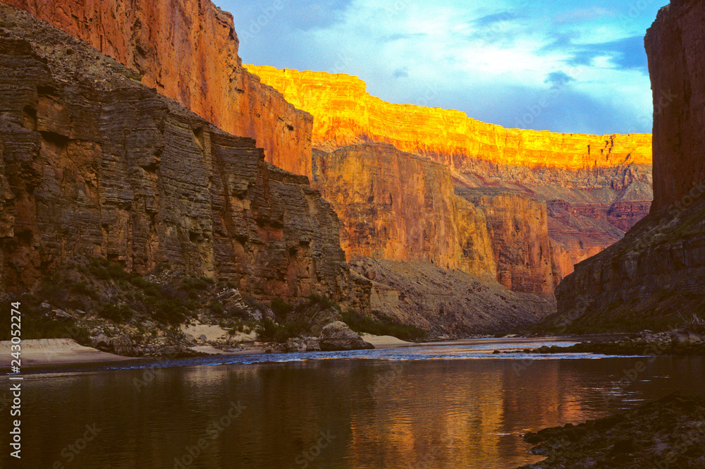 Scenic view along the Colorado River with reflections, Grand Canyon National Park