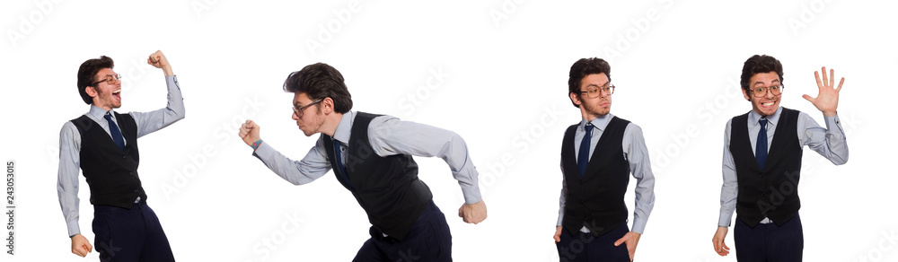 Young businessman in funny concept on white Young businessman in funny concept on white
