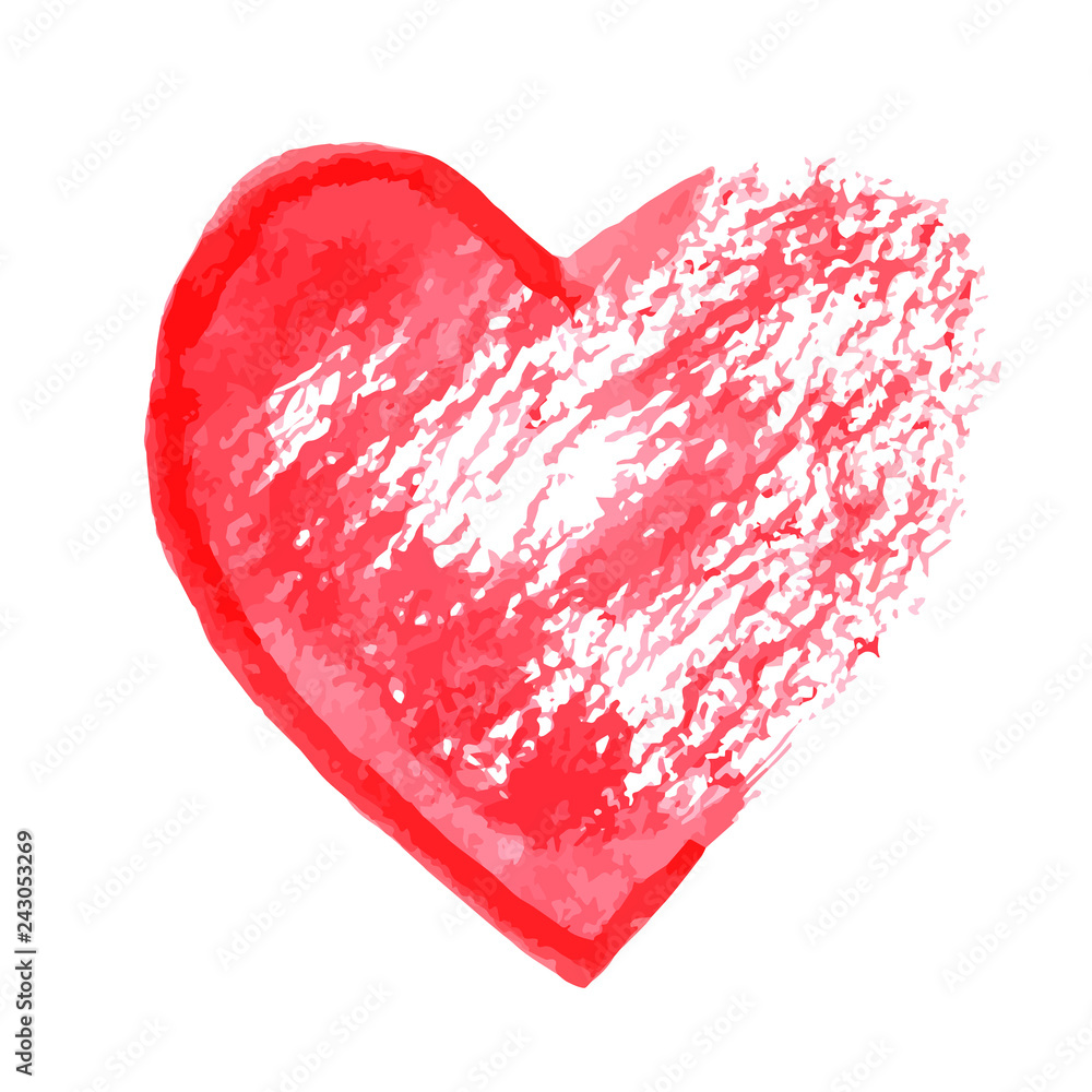 Red heart hand painted with brush isolated on white. Grunge destroyed heart vector illustration. Watercolor painting effect. Red heart hand painted with brush isolated on white. Grunge destroyed heart vector illustration. Watercolor painting effect.