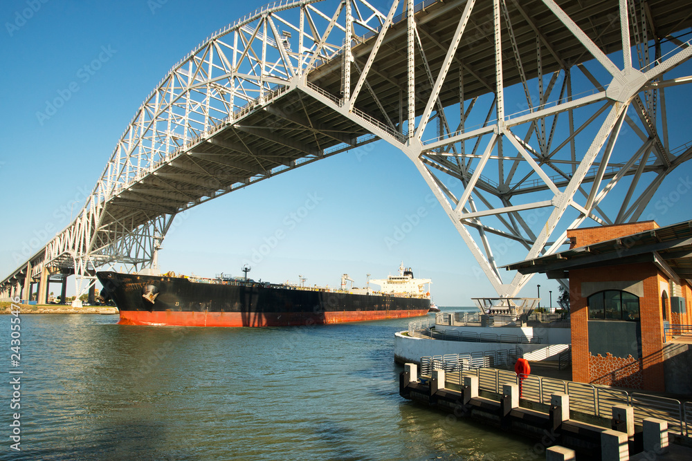 Oil Tanker Passing Under the Corpus Christi Harbor Bridge