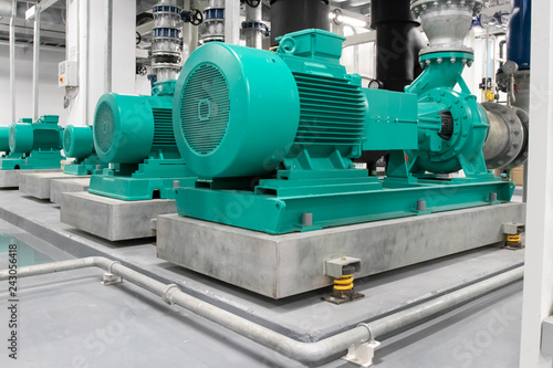Typical installation of chiller pump in equipment room photo