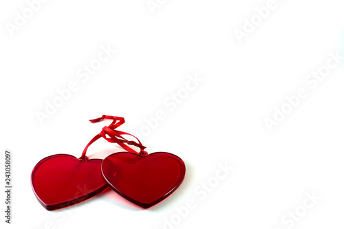 Red glass hearts. Valentine's day concept. Copy space.  © Arthur