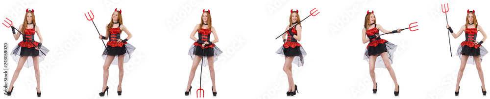 Woman devil with trident on white Woman devil with trident on white