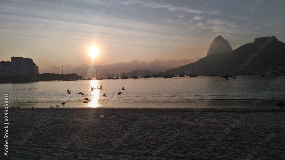 Sunrise in Botafogo bay with view of Sugar Loaf mountain Rio de Janeiro Brazil Sunrise in Botafogo bay with view of Sugar Loaf mountain Rio de Janeiro Brazil