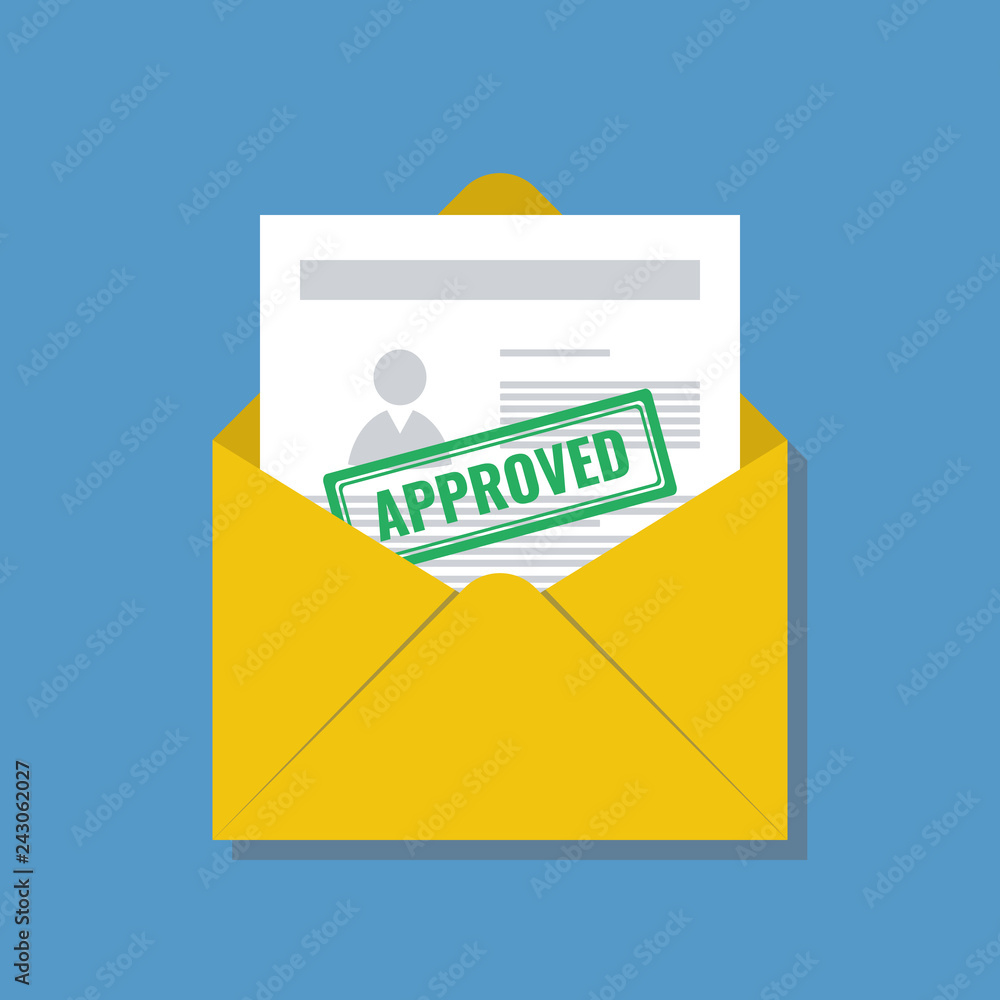 opened envelope with application form and green stamp approved opened envelope with application form and green stamp approved