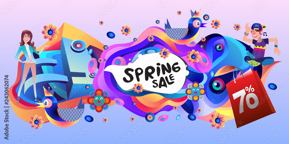 Spring Sale Colorful Special Discount Banner and Illustration