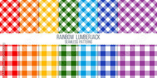 rainbow colored light lumberjack vector seamless pattern set