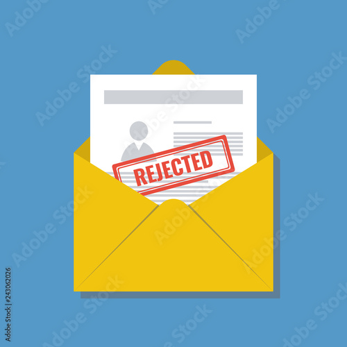 opened envelope with application form and red stamp rejected