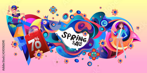 Spring Sale Colorful Special Discount Banner and Illustration