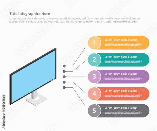 monitor screen device isometric style infographic template banner website or brochure print for information statistic - vector