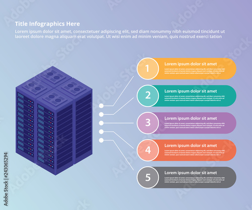 server data center collection with isometric style 3d infographic template banner website or brochure print for information statistic - vector