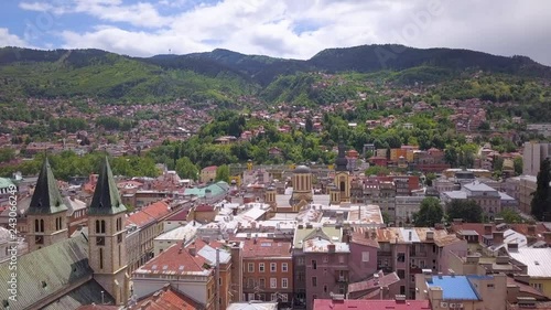 sarajevo aerial closing to a church