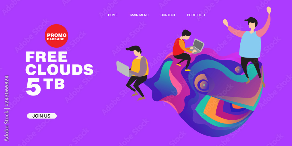 Fototapeta premium Free Clouds Storage Promotion Illustration for Banner and Landing Page Design