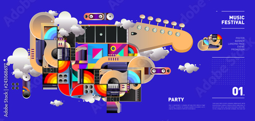 Music Festival Illustration Design for Party and Event. Vector Illustration Collage of Music for Background and Wallpaper in eps 10