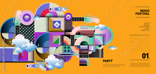 Music Festival Illustration Design for Party and Event. Vector Illustration Collage of Music for Background and Wallpaper in eps 10