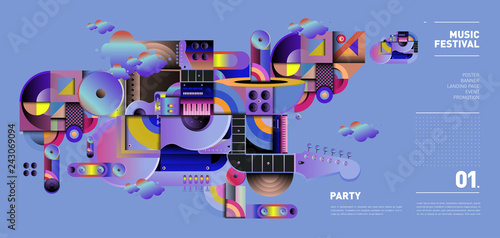 Music Festival Illustration Design for Party and Event. Vector Illustration Collage of Music for Background and Wallpaper in eps 10