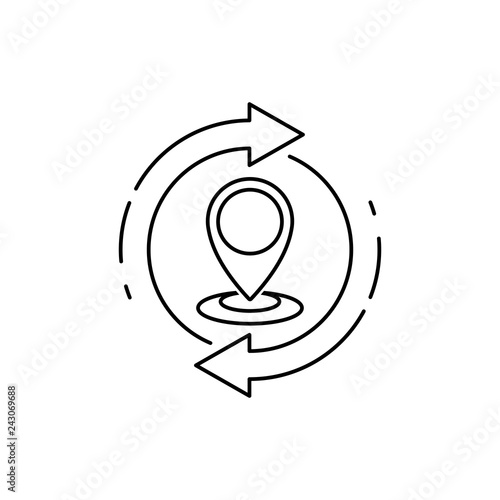 Replacing the address, position, location. Linear vector icon on white background.
