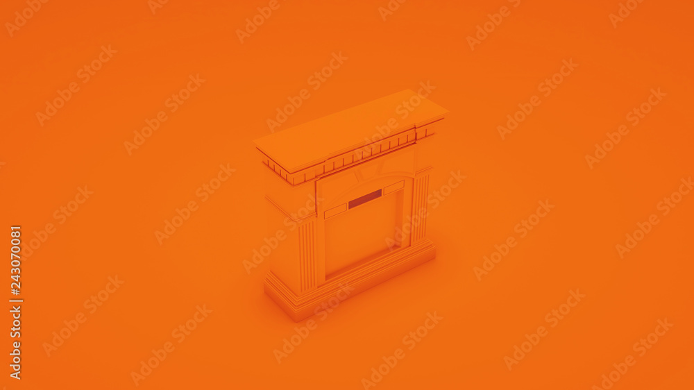 Orange classic fireplace. 3D render Orange classic fireplace. 3D render