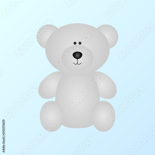 cute north arctic polar white bear toy in gradient color sitting on white blue snow background, stock vector illustration clip art